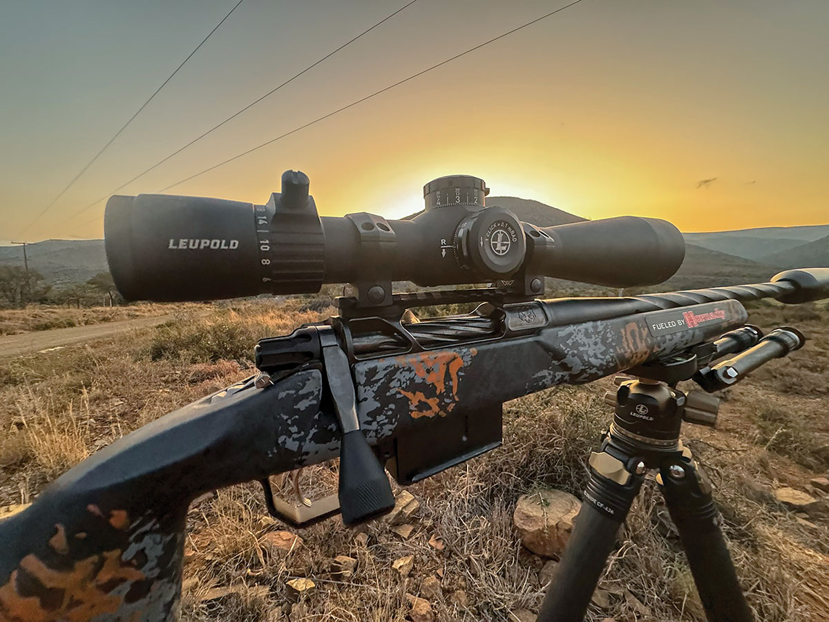 A 22 ARC (Advanced Rifle Cartridge) in a custom Horizon Wombat action with a 22-inch barrel and a Leupold Mark 4HD 6-24x 52mm M5C3 Side Focus FFP PR3-MIL.
